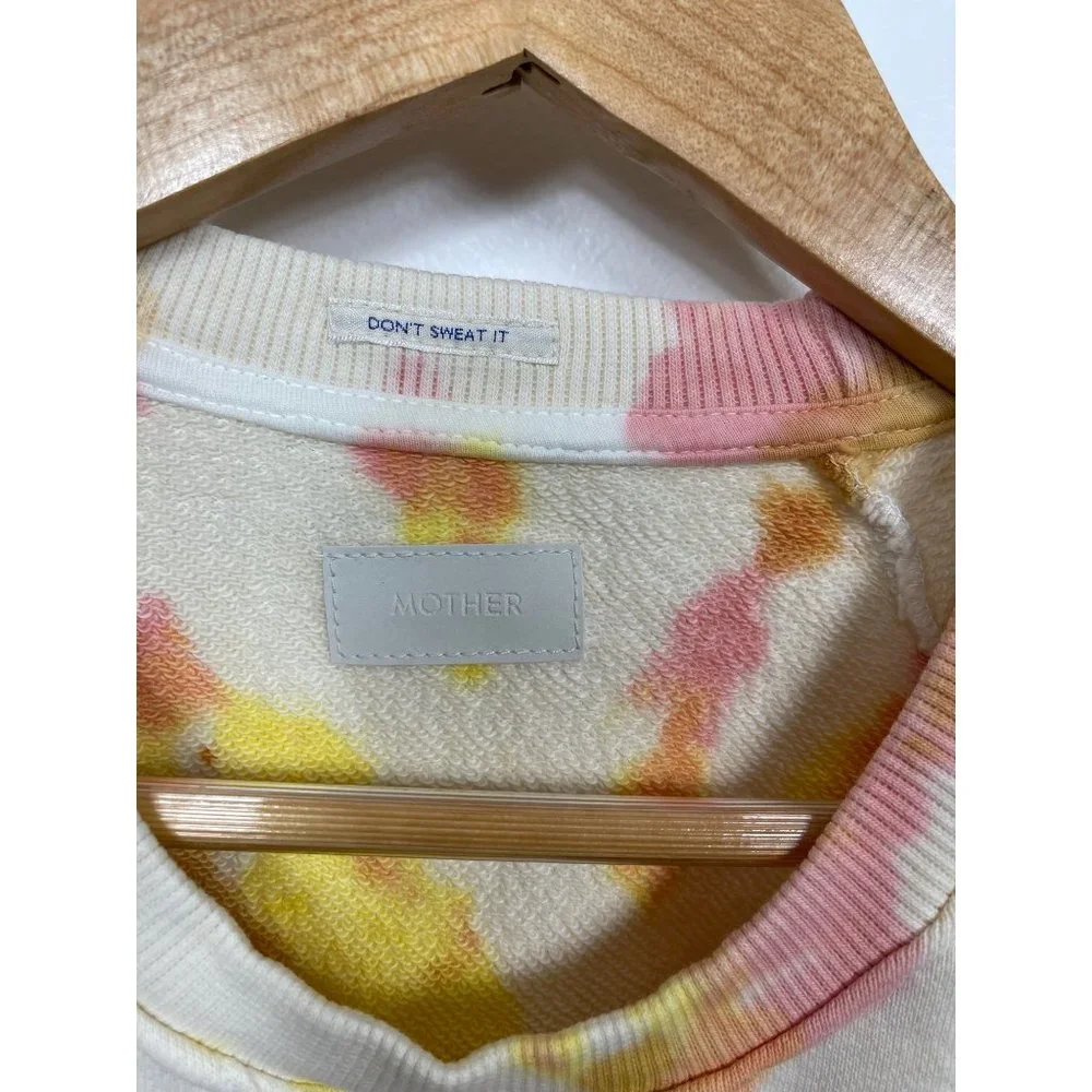 MOTHER The Loafer Crop Fray Sweatshirt In Coral Haze & Lemon - Picture 5 of 10